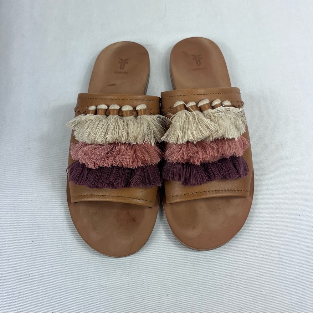 Frye Tan Sandals with Colorful Tassels